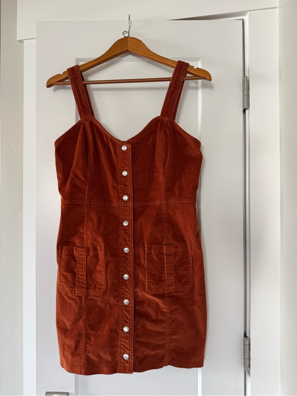 Express Burnt Orange Corduroy Button-Front Mini Dress - Picture 7 of 7